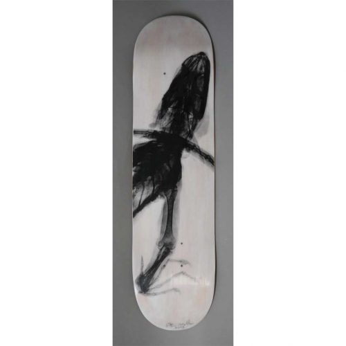 Black Iguana on White, 2015. Unique Artist Skateboard by Steve Miller.