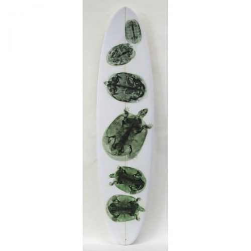 Green Turtles White Board, 2014. Unique Artist Surfboard by Steve Miller.